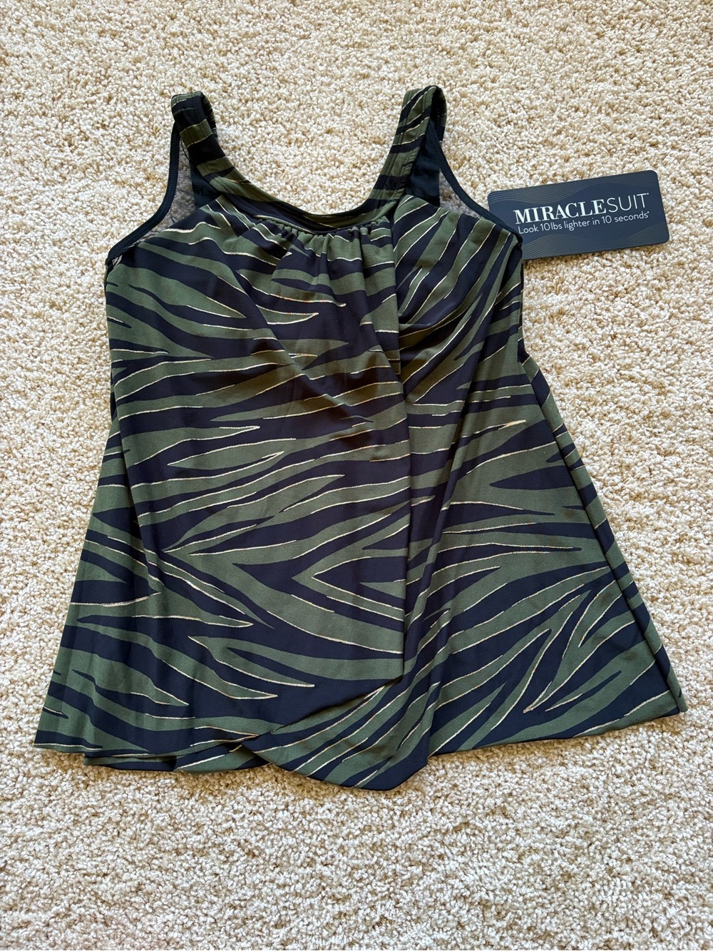 Miraclesuit Ursula Tankini Top Olivetta Green Abstract Slimming Swimsuit 8 NWT